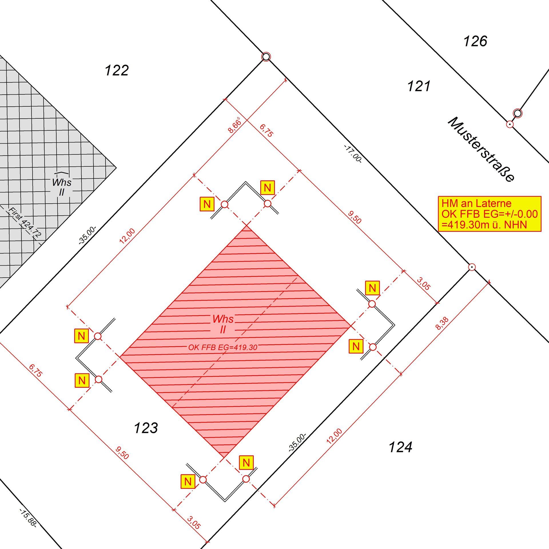 Amtlicher Lageplan zum Bauantrag gemäß § 9 (4) der DVOSächsBO