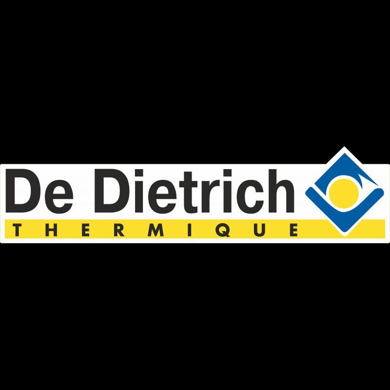 Logo De Dietrich Thermique : texte avec bande jaune, graphisme bleu et jaune.