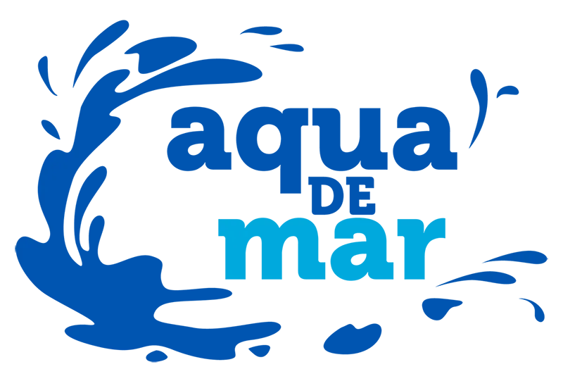 Un logotipo para Aqua de Mar con un toque de agua.