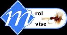 Un logotipo azul y blanco con una mosca y las palabras 'm rol vise' en él.