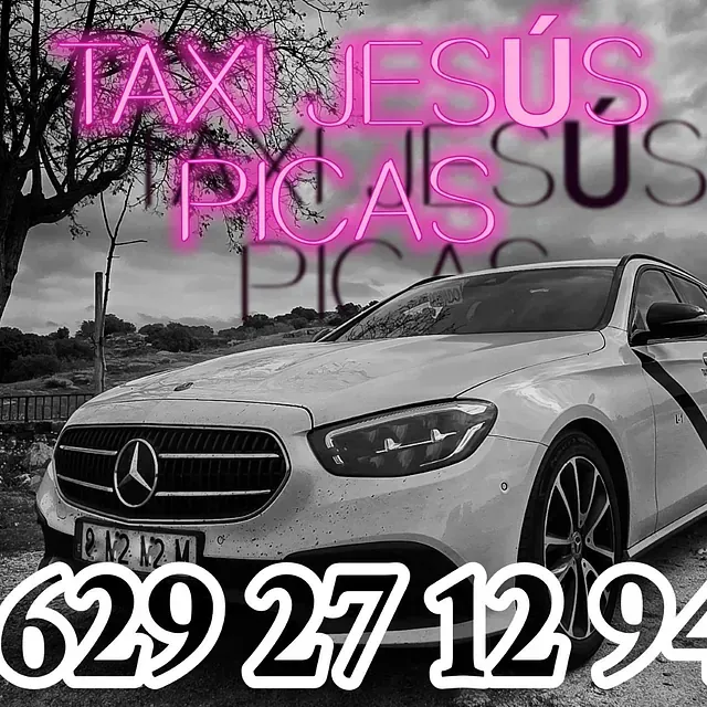 Tarjeta de visita con números de telefono y letras de Neon rosa  de Taxi Navalmoral Jesus Picas