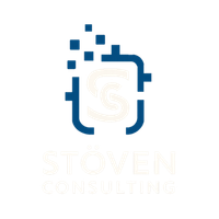 Das blau-weiße Logo von Stöven Consulting: stilisierter Chip mit den initialen der Agentur.