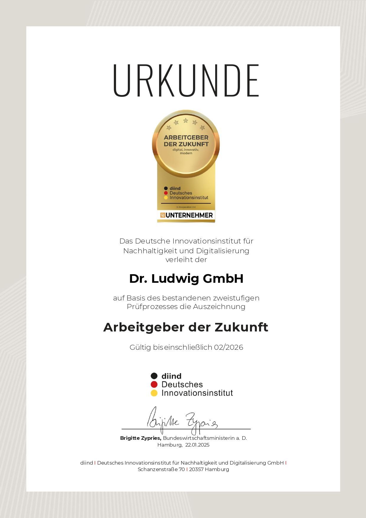 Es ist ein Zertifikat mit der Aufschrift „Zertifikat“.