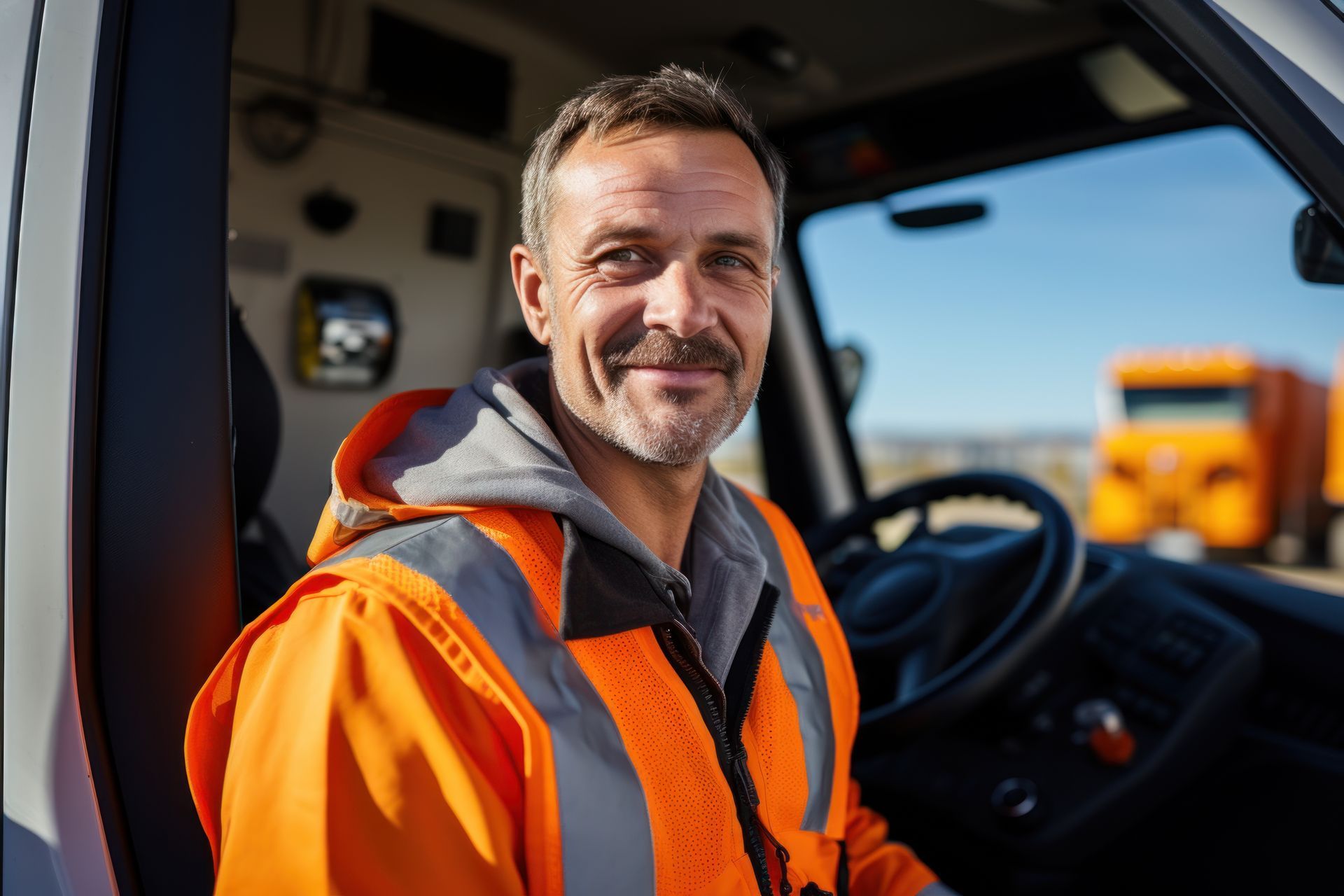 conducteur de poids lourd avec gilet orange