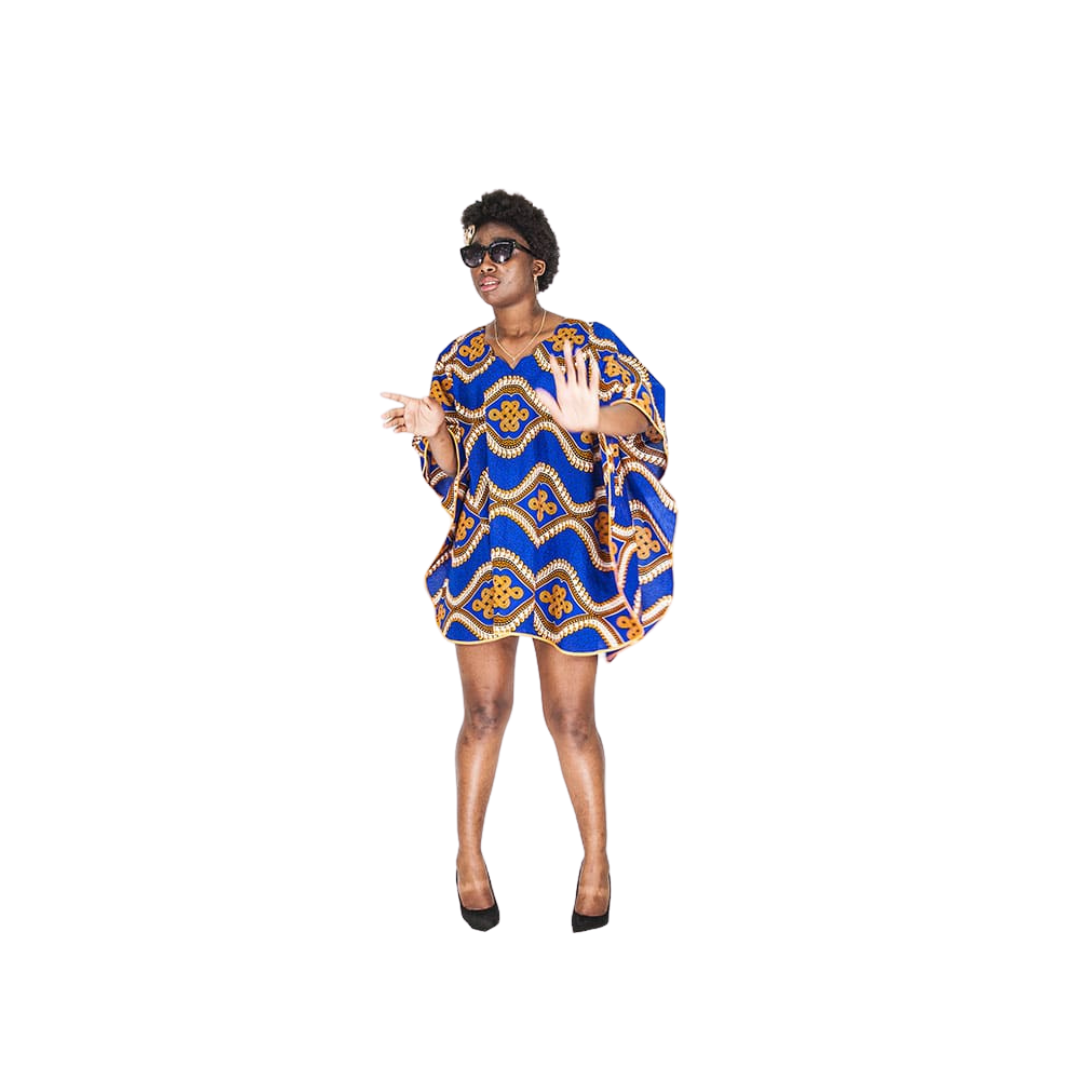 Robe courte bleue et orange