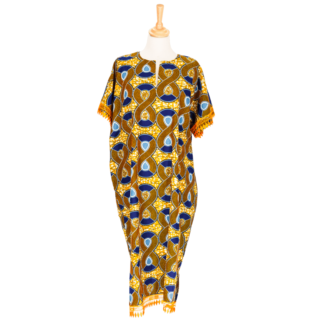 tunique jaune avec des noeuds orange