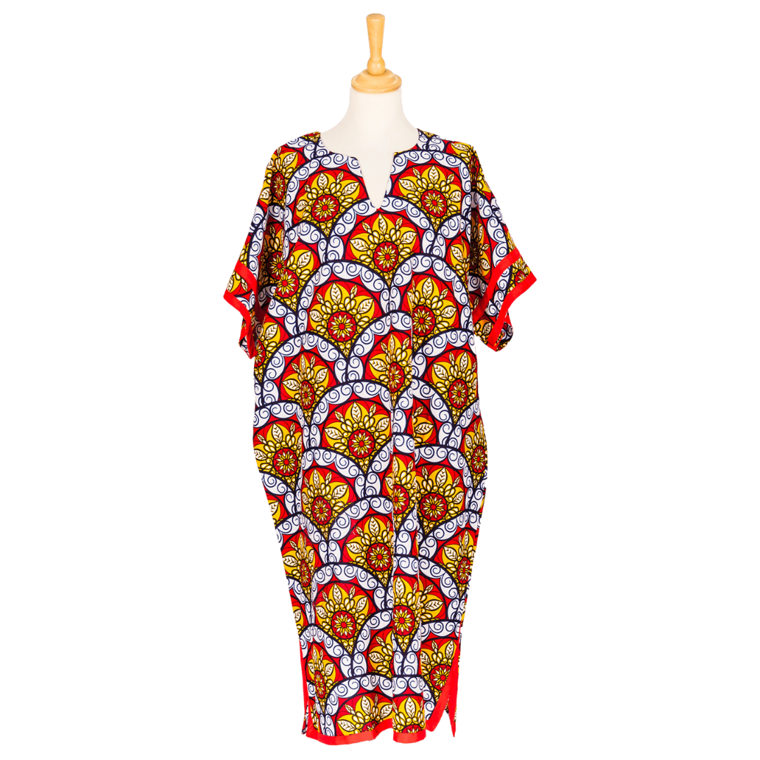 tunique rouge avec motifs floraux