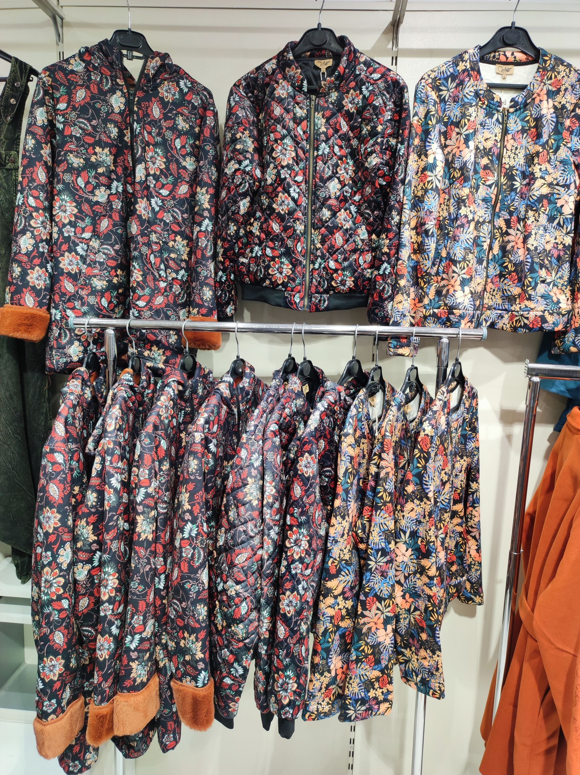 Présentation des manteaux aux motifs fleuraux