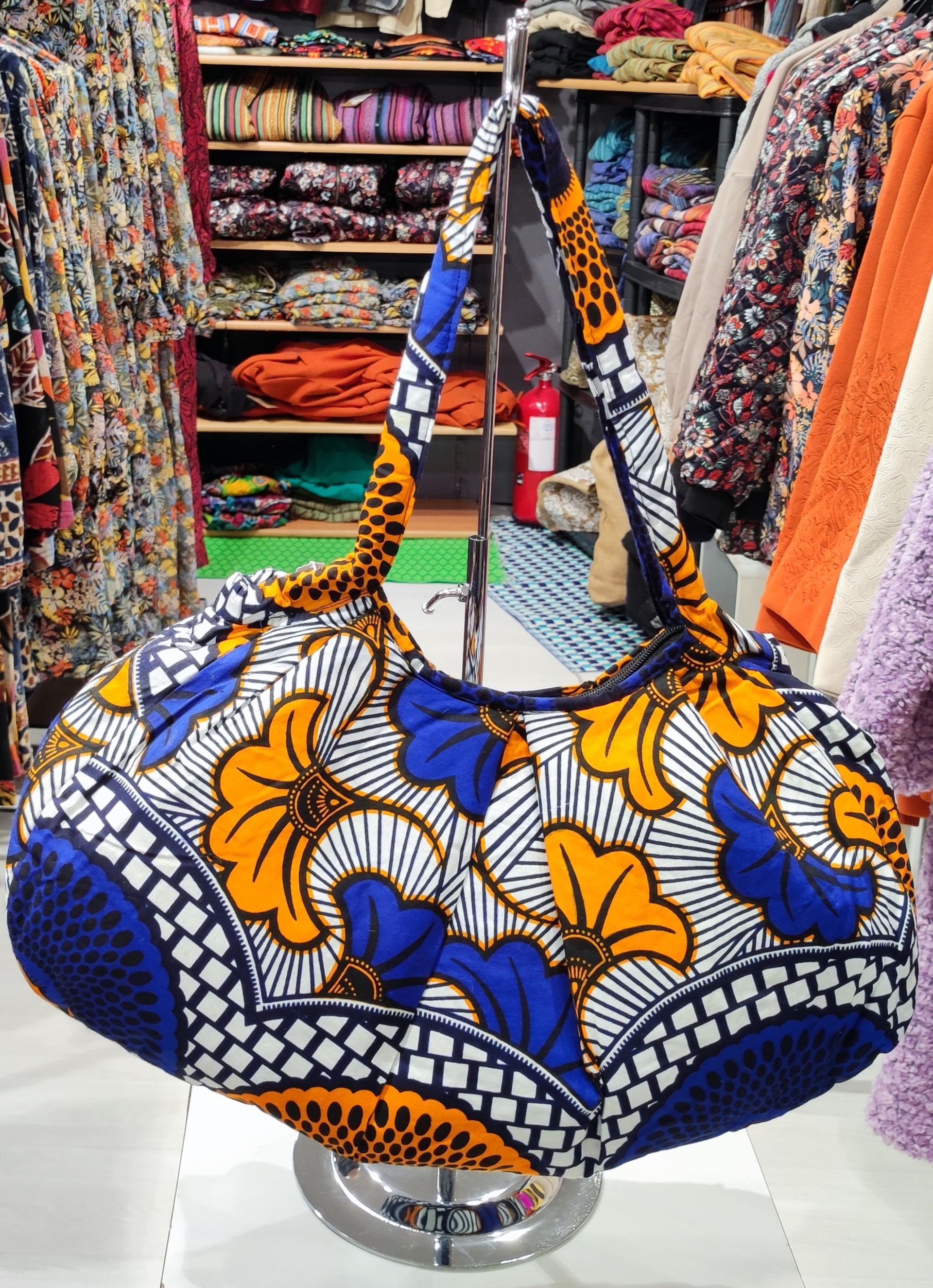 Sac à mains motif wax fleur bleu et jaune