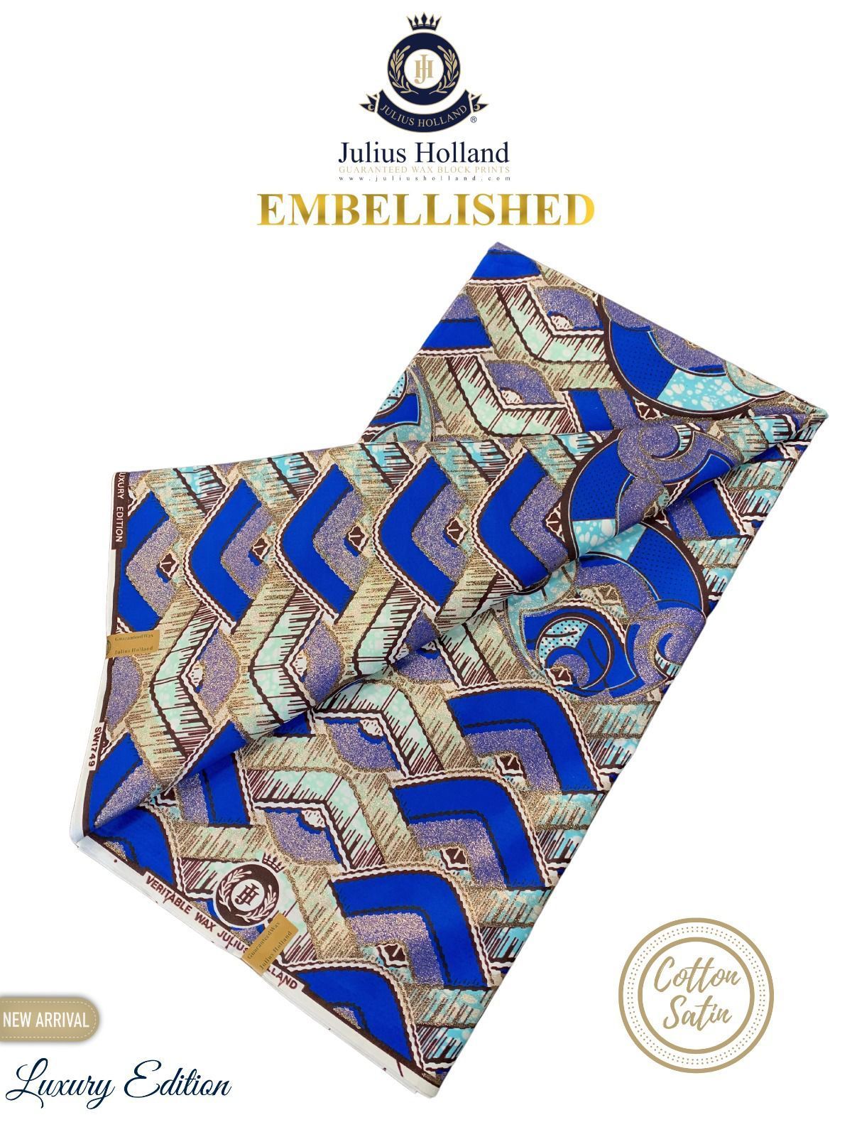 Tissu motif vague bleu et doré