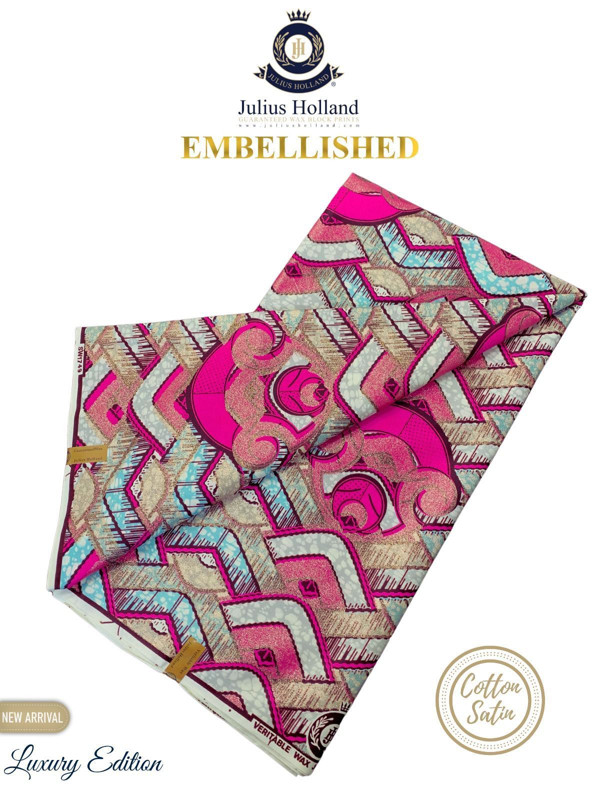 Tissu motif vague rose, blanc et bleu