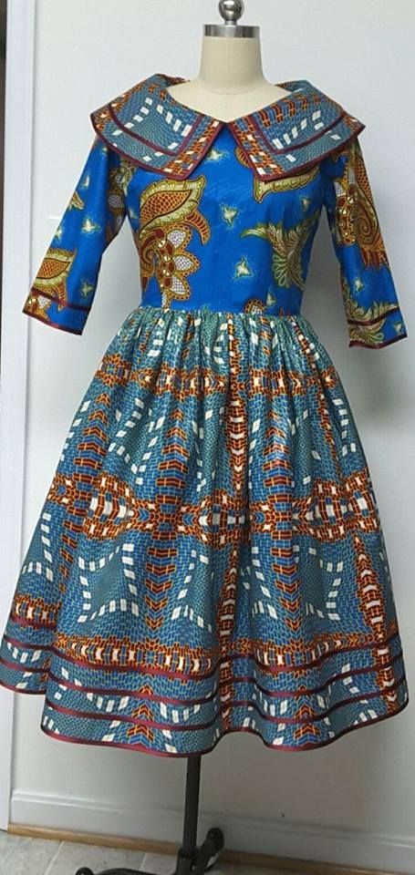 Robe manches trois quart bleu, orange et turquoise