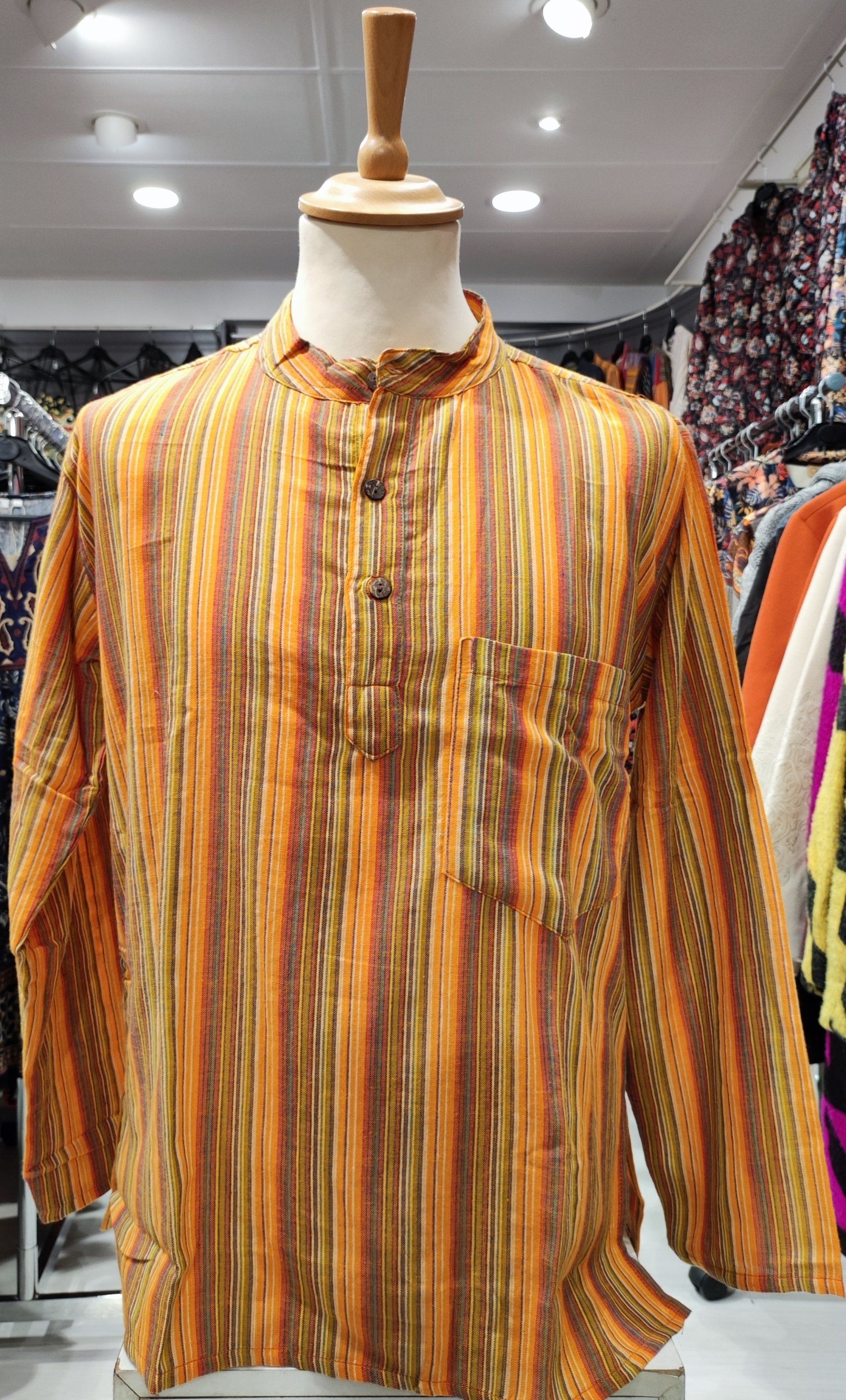 Chemise à rayure jaune et orange