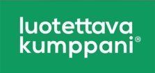 Green logo with white text reading “luotettava kumppani”
