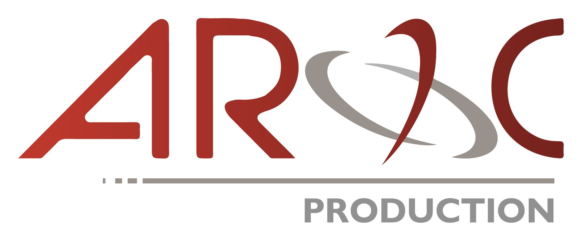 Logo de production ARSC en rouge, gris et blanc avec un design stylisé.