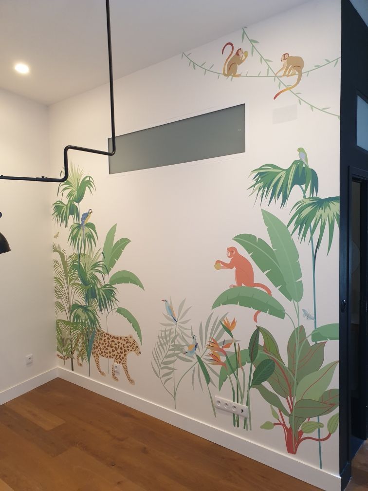 Papier peint biosourcé représentant la jungle avec des animaux