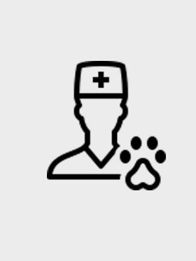 Un icono en blanco y negro de un veterinario con una huella de pata.