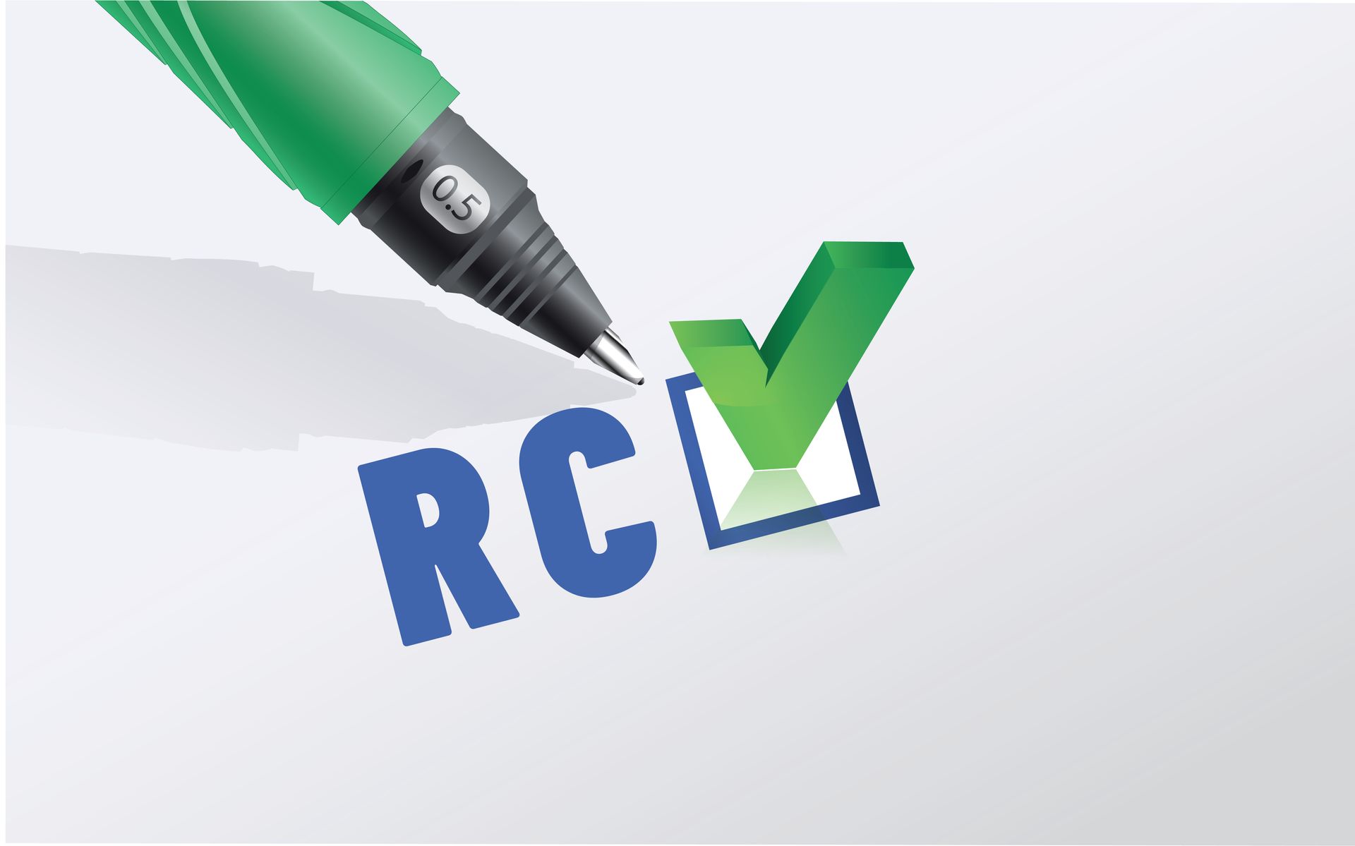 Un crayon qui pointe sur une coche désignant RC : responsabilité civile