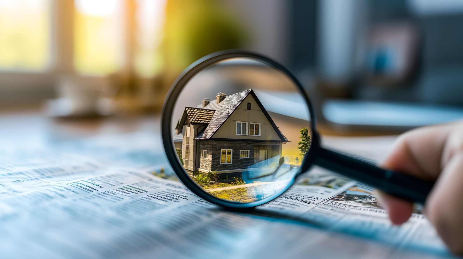 Une loupe sur une annonce de maison pour un placement immobilier