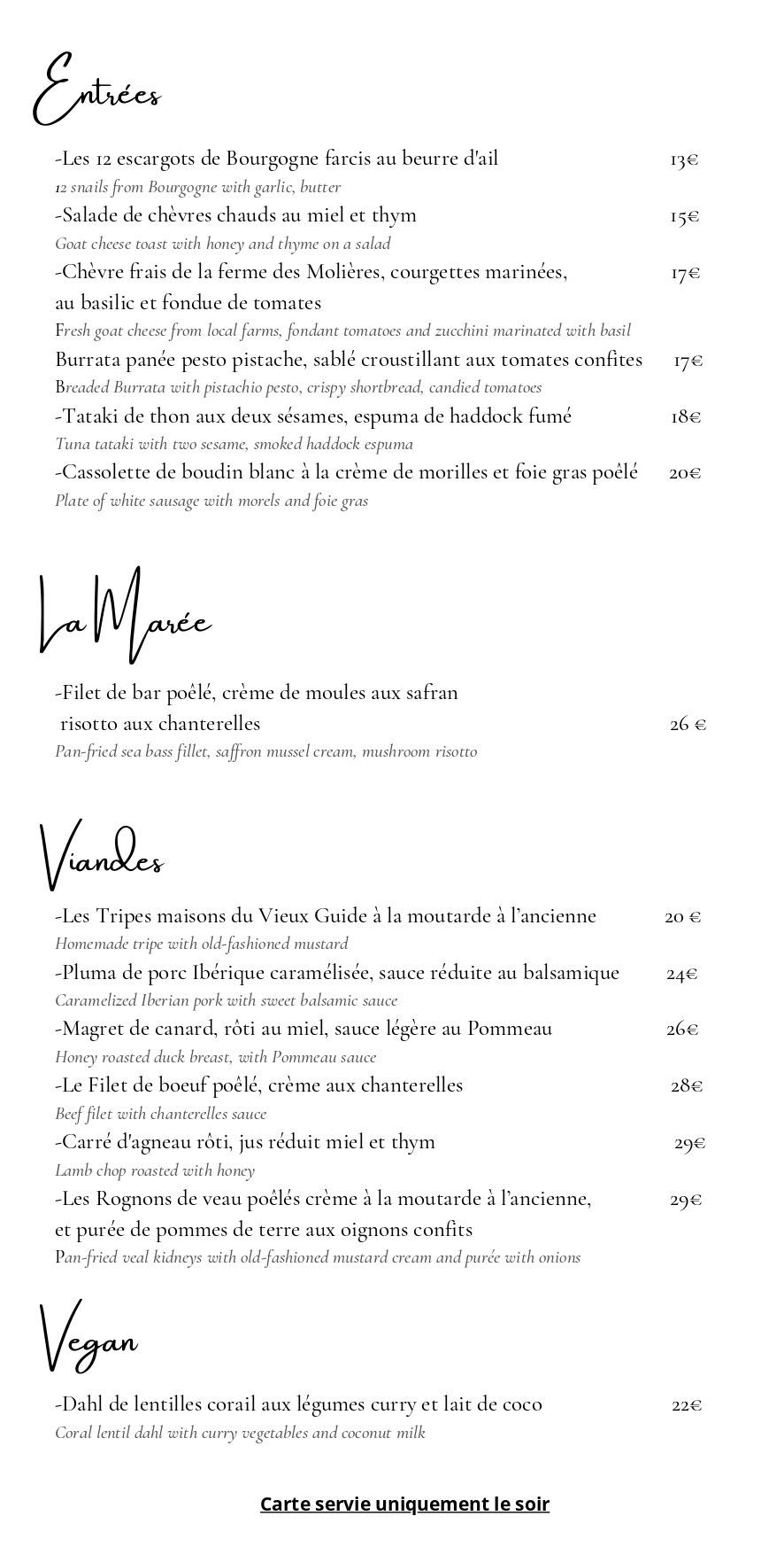Menu tradition Au Vieux Guide