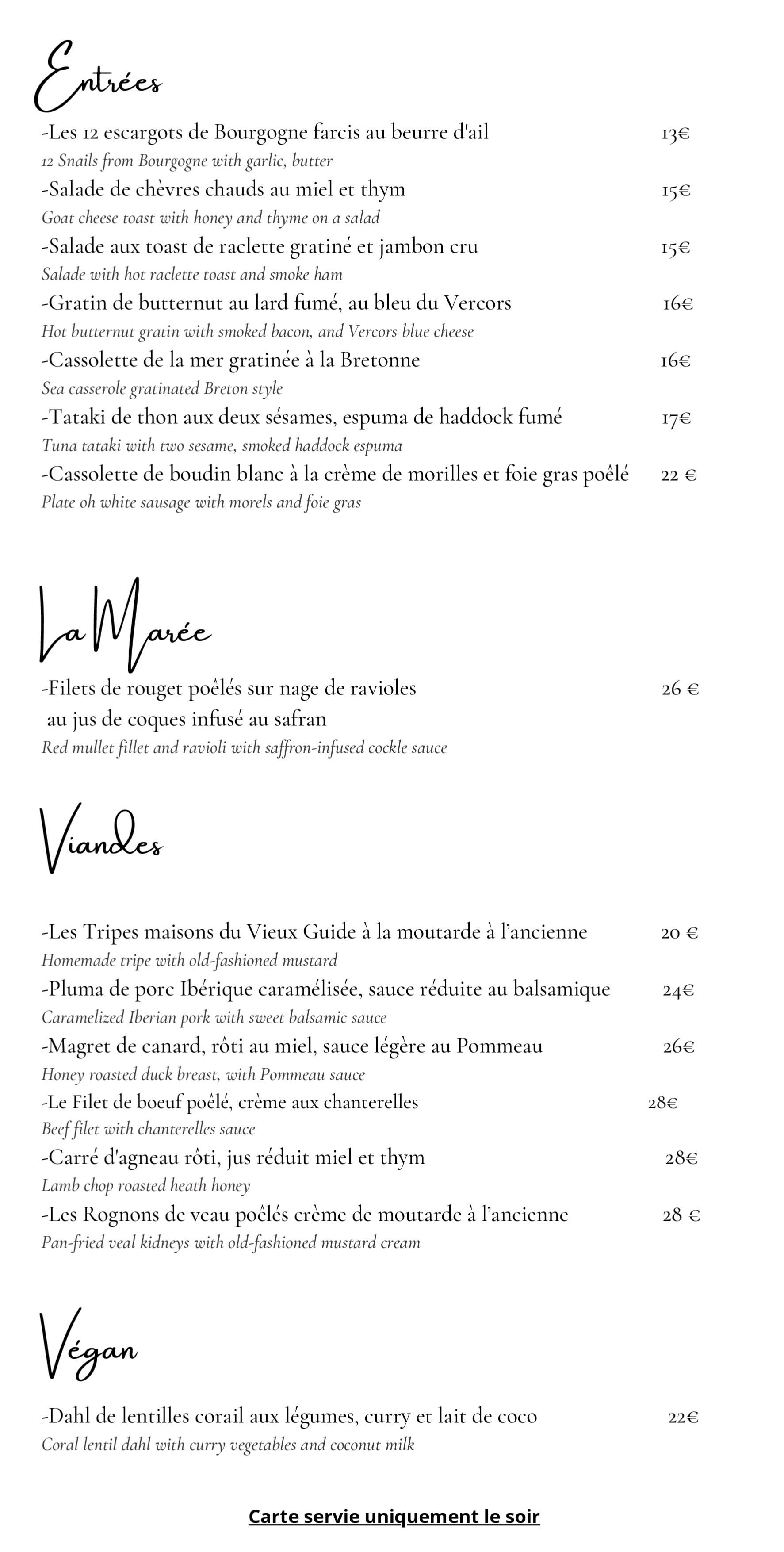 Menu tradition Au Vieux Guide