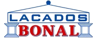 Logotipo de LACADOS BONAL en azul y rojo con un dise&ntilde;o de columna cl&aacute;sica
