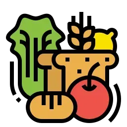 Una ilustración de dibujos animados de una variedad de frutas y verduras.
