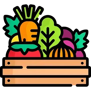 Una caja de madera llena de frutas y verduras.