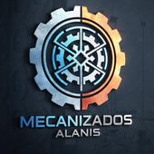 Logotipo para "Mecanizados Alanis" que presenta un engranaje con un degradado azul/naranja.