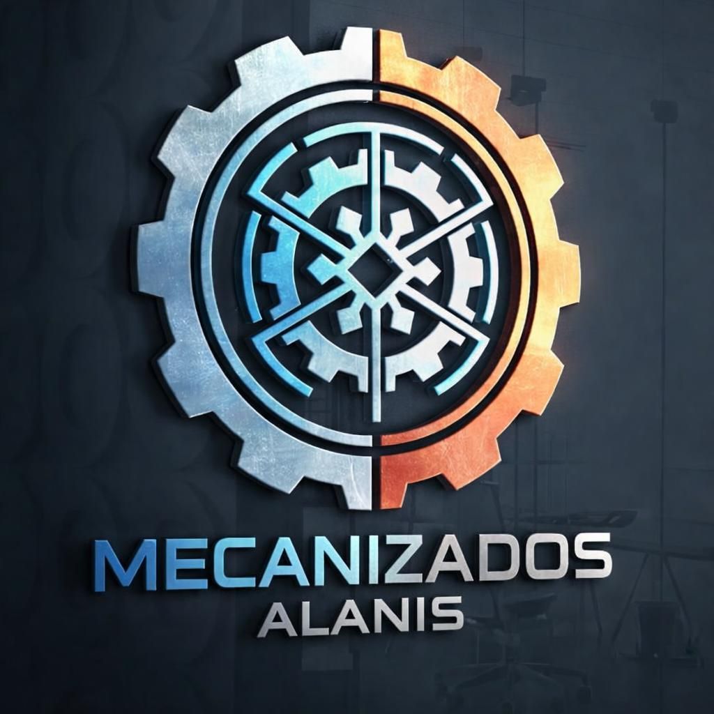 Logotipo para "Mecanizados Alanis" que presenta un engranaje con un degradado azul/naranja.
