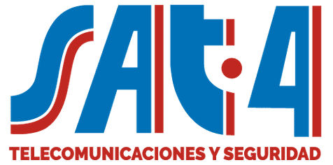 Logotipo de SATi 4, texto estilizado azul con detalles en rojo. Texto 
