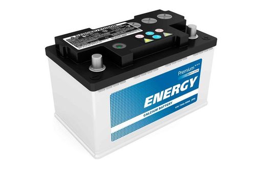 Una batería blanca y azul con la palabra energía escrita en ella.