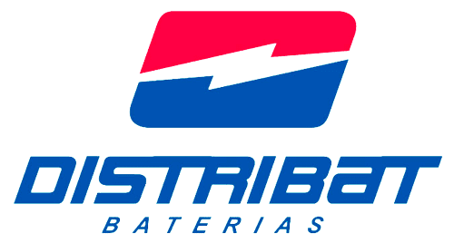Un logotipo azul y rojo para distribuit baterias