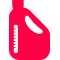 Una botella roja con asa sobre un fondo blanco.
