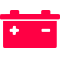 Una batería roja con un signo más y menos.