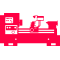 Un dibujo en rojo y blanco de un torno sobre un fondo blanco.