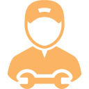 Un icono de color naranja claro que representa a un trabajador con gorra y sosteniendo una llave inglesa.