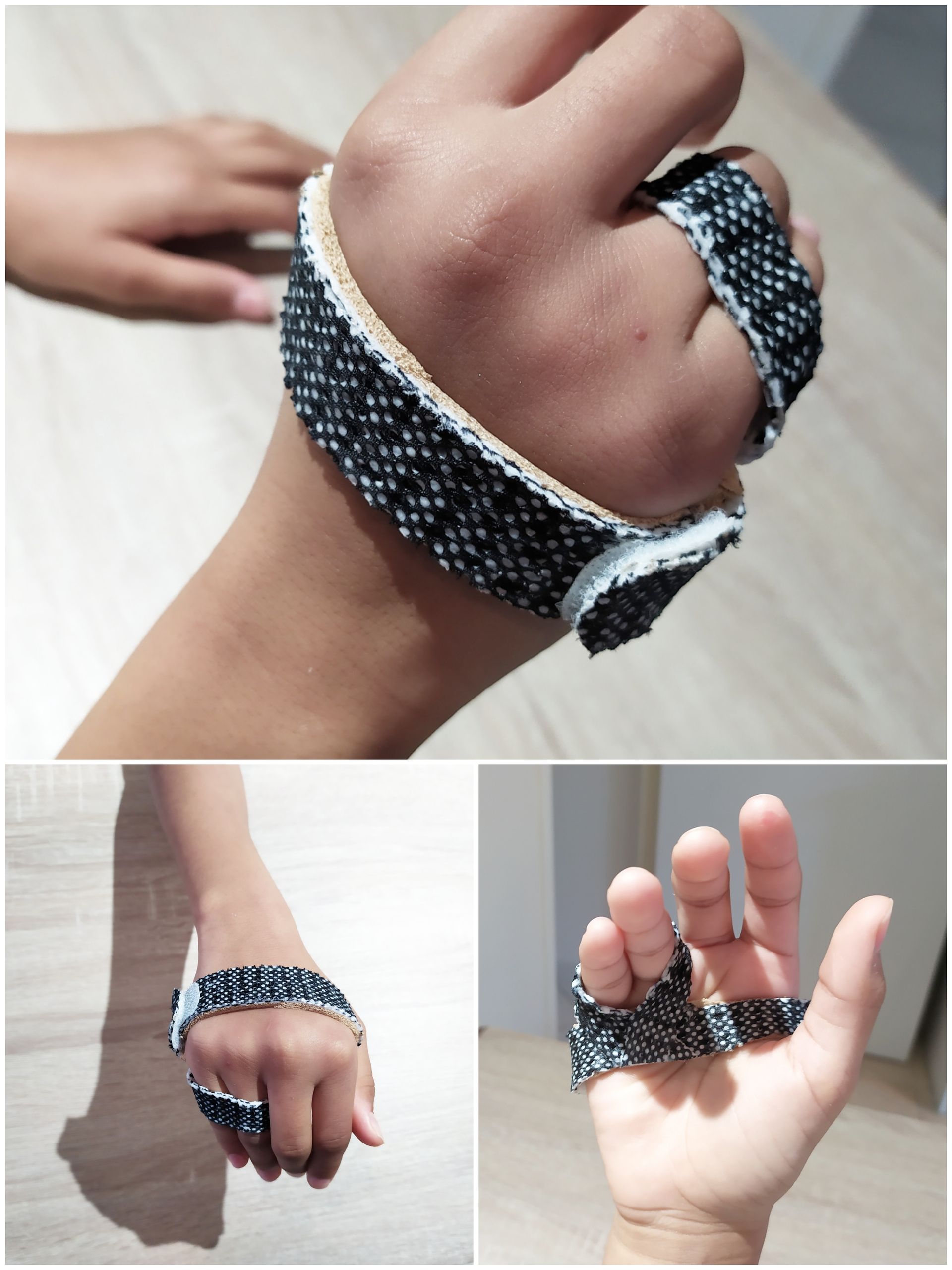 Orthèse thermoformée noire pour le dos de la main