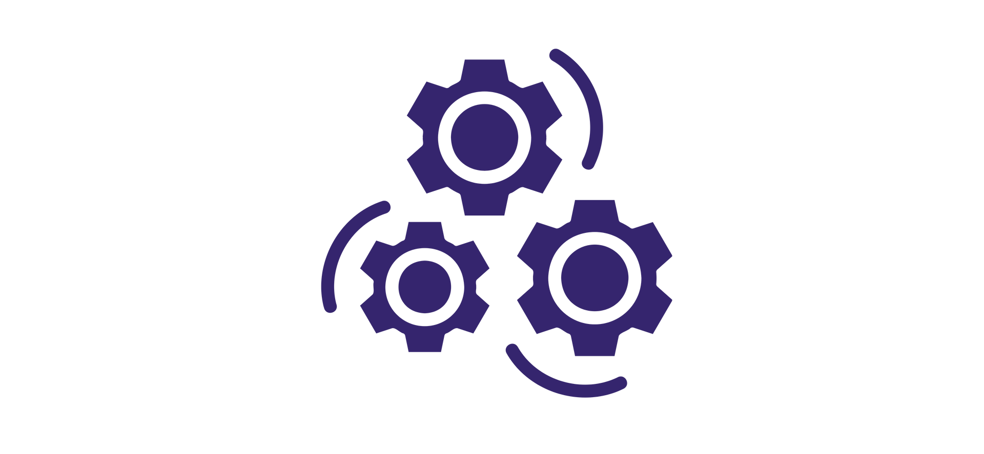 Three connected gears, a symbol of integration or processing.