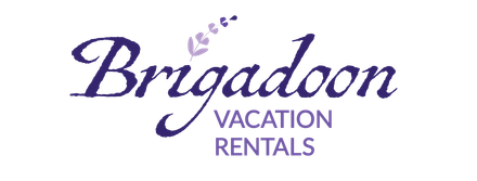 Brigadoon Vacation Rentals logo in purple with stylized leaves.