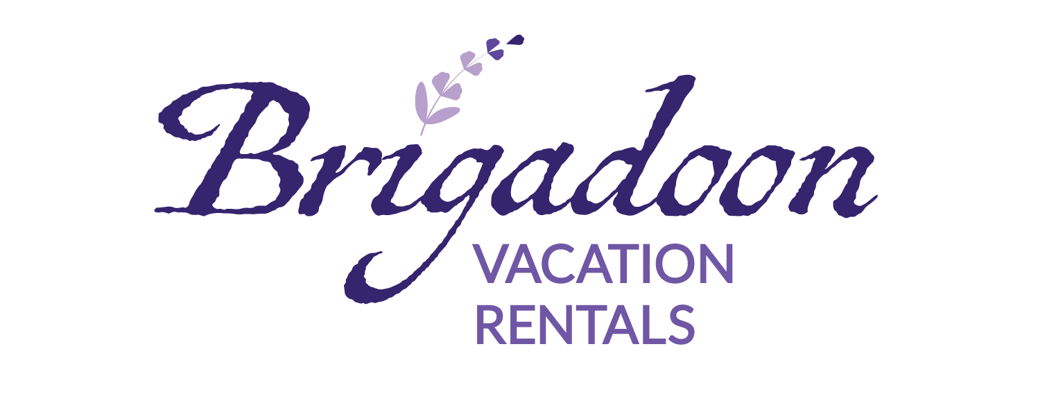 Brigadoon Vacation Rentals logo in purple with stylized leaves.