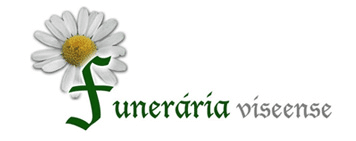 Logo for funerária viseense with a daisy and green text.