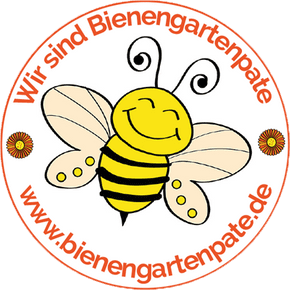 ein Aufkleber mit einer Biene und der Website www.bienengartenpate.de