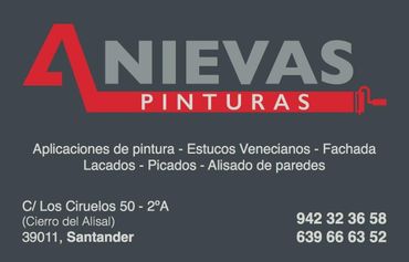 A business card for nievas pinturas in santander