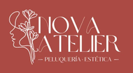 Logotipo para Nova Atelier, peluquer&iacute;a y estudio de est&eacute;tica. Presenta el contorno blanco de una mujer de perfil.