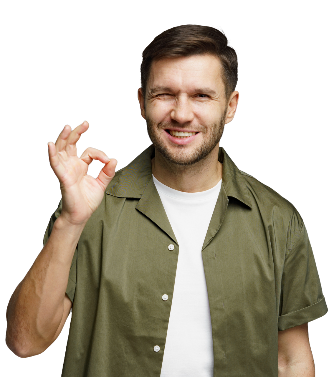 Monsieur faisant un clin d'œil et montrant sa satisfaction.