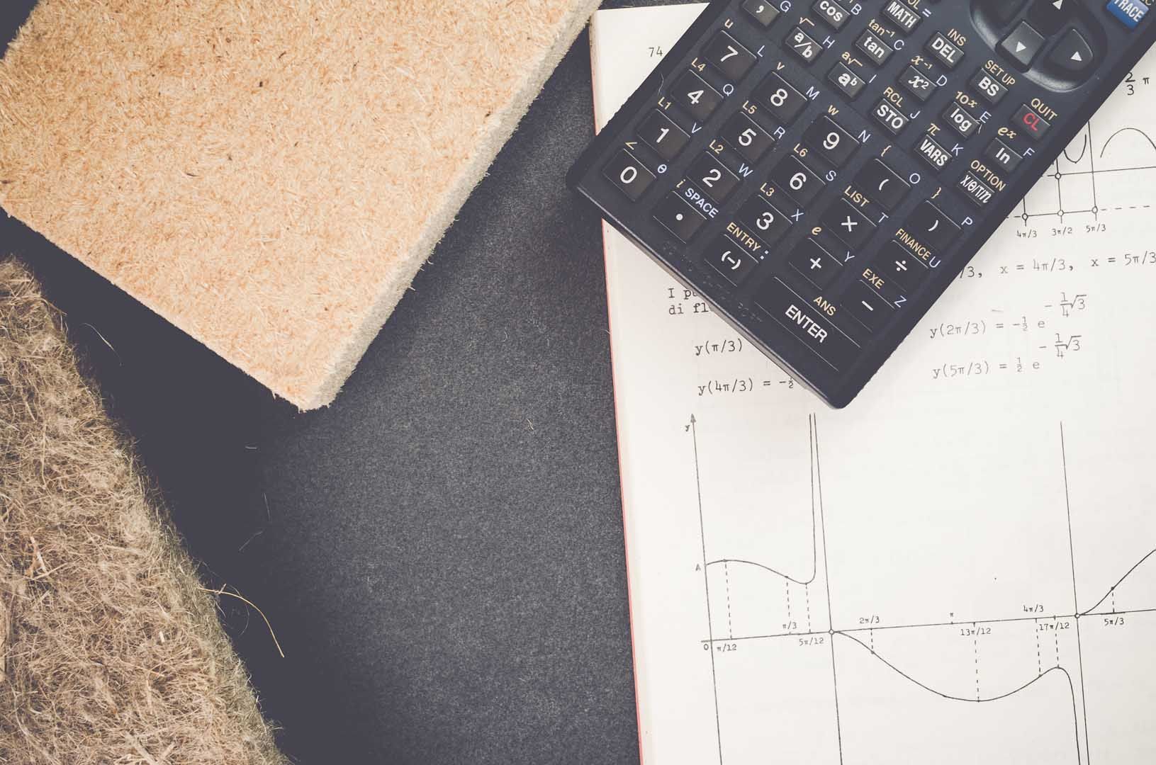 Une calculatrice et des diagrammes.