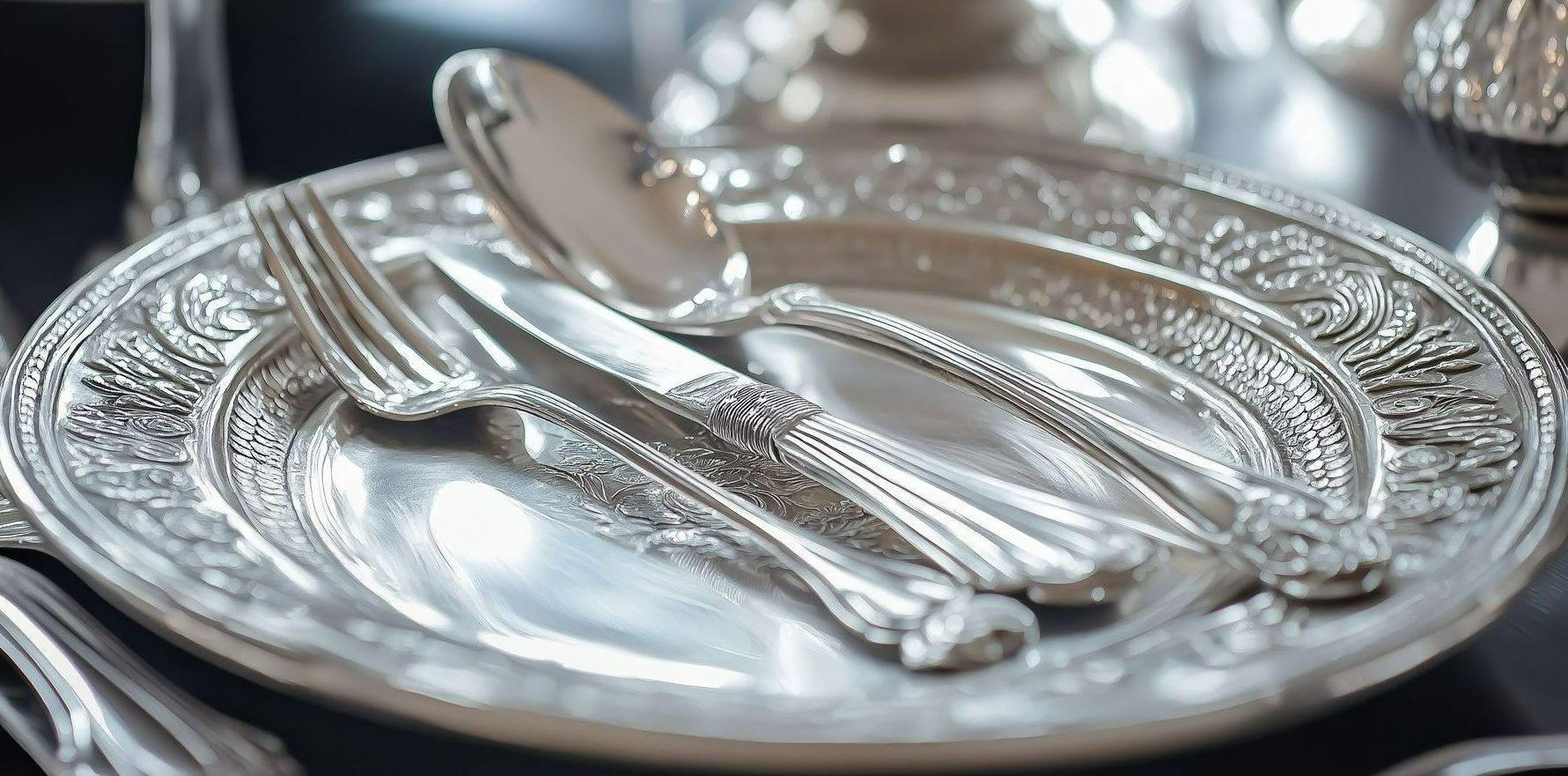Une assiette et des couverts en argent