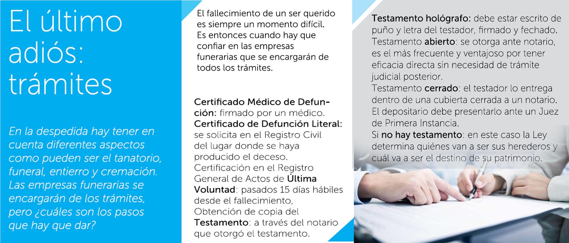 Un folleto en español que dice el último adiós trámites