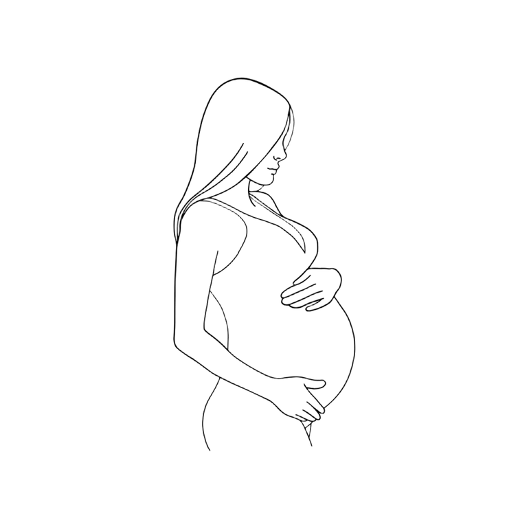 Dessin au trait d'une femme enceinte de profil, tenant doucement son ventre.